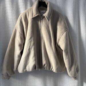 Abercrombie & Fitch beige wool-blend bubble hem coat bomber jacket women's XL